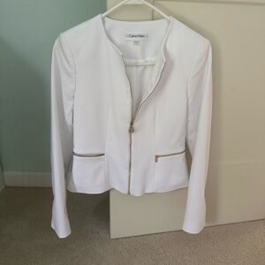 Calvin Klein Women's White Blazer with Gold Accents